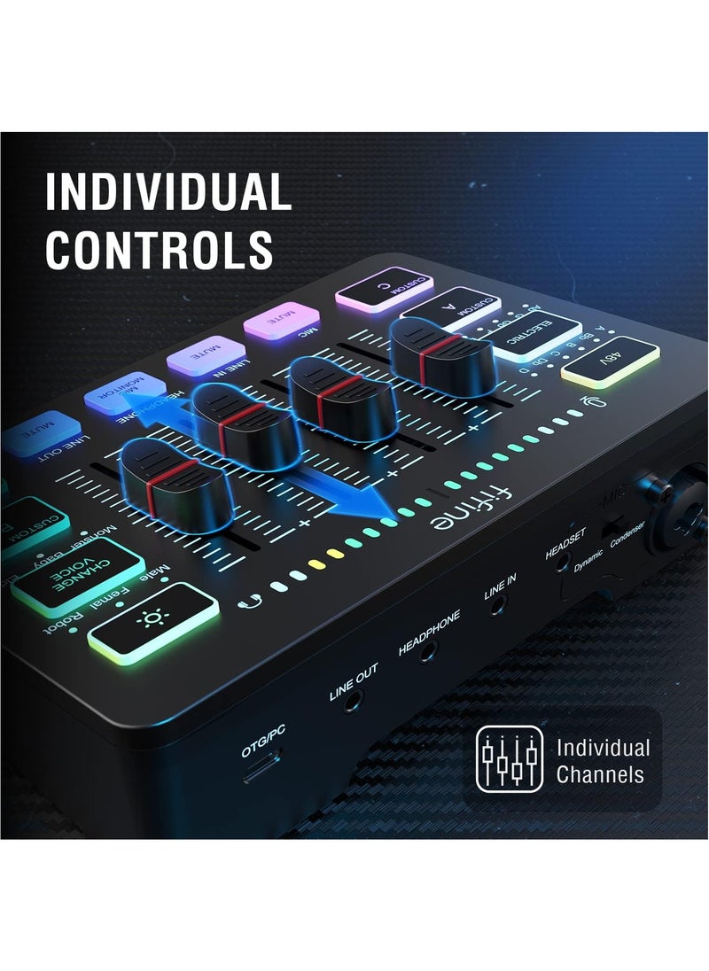 FIFINE - SC3 AmpliGame Gaming Audio Mixer, with XLR Microphone Interface, Individual Control, Volume Fader, Mute Button, 48V Phantom Power - Image 1
