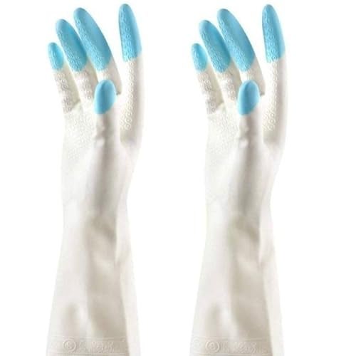 Amzgear Silicone Gloves for Dish Washing, Car Washing, Pet Bathing, Kitchen and Household Use - Reusable Scrubbing Hand Gloves, Random Color, 1 Pair - Image 1
