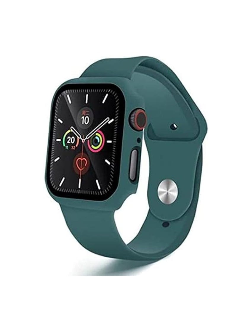 2 in-1 Silicone Watch Band & Protective Case with Tempered Glass for Watch Series 7 - (Dark Green, 41mm) - Image 1