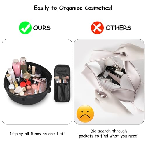 SUMBABO Drawstring Makeup Bag Open Flat – Barrel Drawstring Cosmetic Bag for Women Toiletry Bag for Travel with Brush Bag (Black) - Image 4
