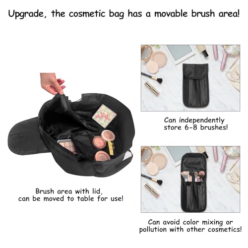 SUMBABO Drawstring Makeup Bag Open Flat – Barrel Drawstring Cosmetic Bag for Women Toiletry Bag for Travel with Brush Bag (Black) - Image 3
