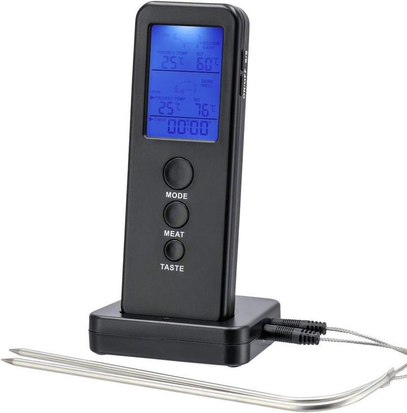 Xavax Digital Roasting Thermometer with Timer (Wireless Roasting Thermometer, 18/8 Stainless Steel) Black