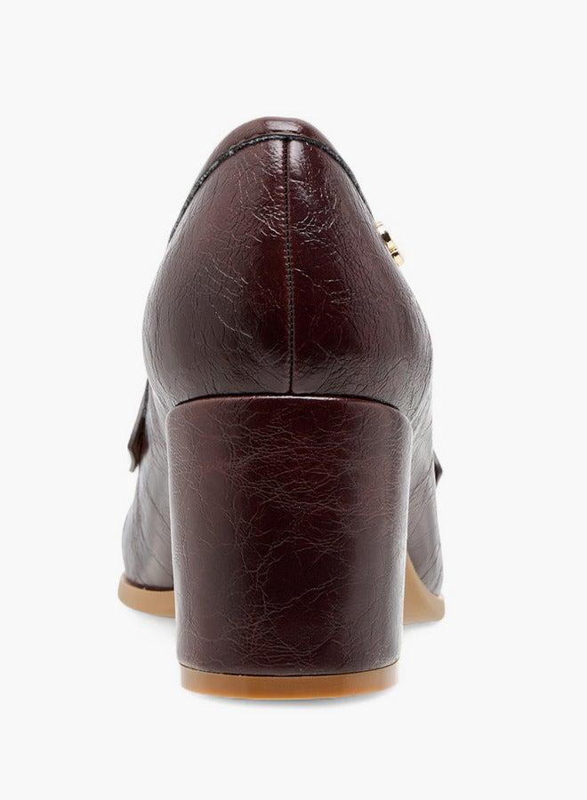 Celeste Women's Textured Slip-On Loafers with Block Heels - Image 5