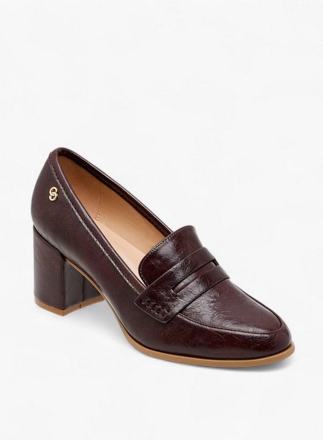 Celeste Women's Textured Slip-On Loafers with Block Heels - Image 1