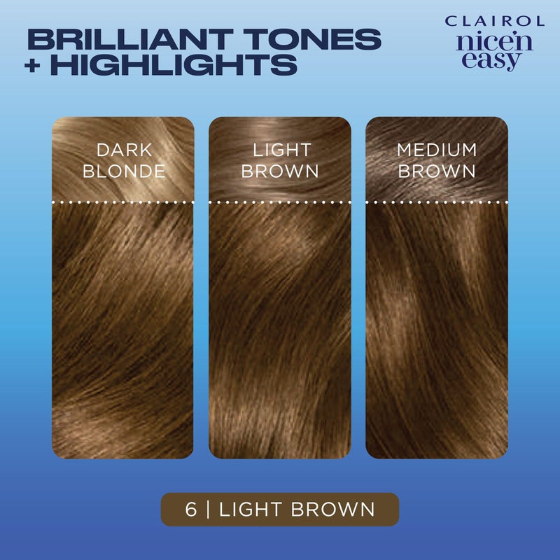 Clairol Nice'n Easy Permanent Hair Dye, 6 Light Brown Hair Color, Pack of 1 - Image 4