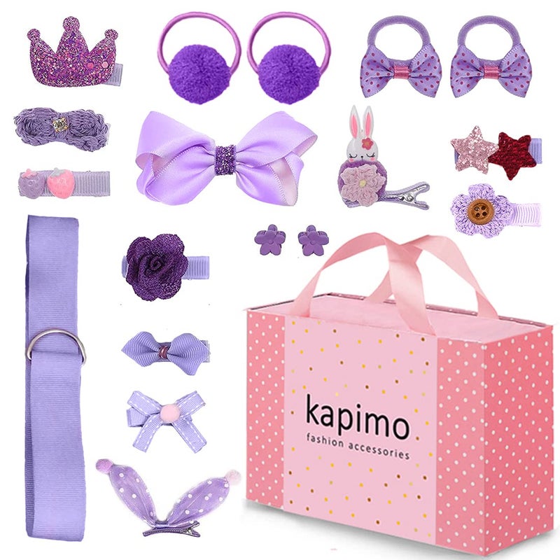 kapimo Fancy Hair Clips for Baby Girls Toddlers Assorted Stylish Fashion Hair Accessories 18 pieces Gifts Set Box (PURPLE) - Image 1