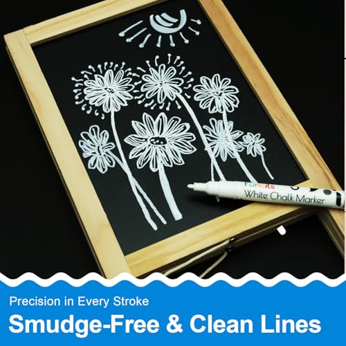 Funcils White Chalk Markers Fine Tip (5 Pack, 3mm Reversible Tip) - For Chalkboard, Blackboard, Car Windows, Glass, Acrylic Calendar | Dry erase, Erasable Thin Liquid Chalk Pens - Image 3