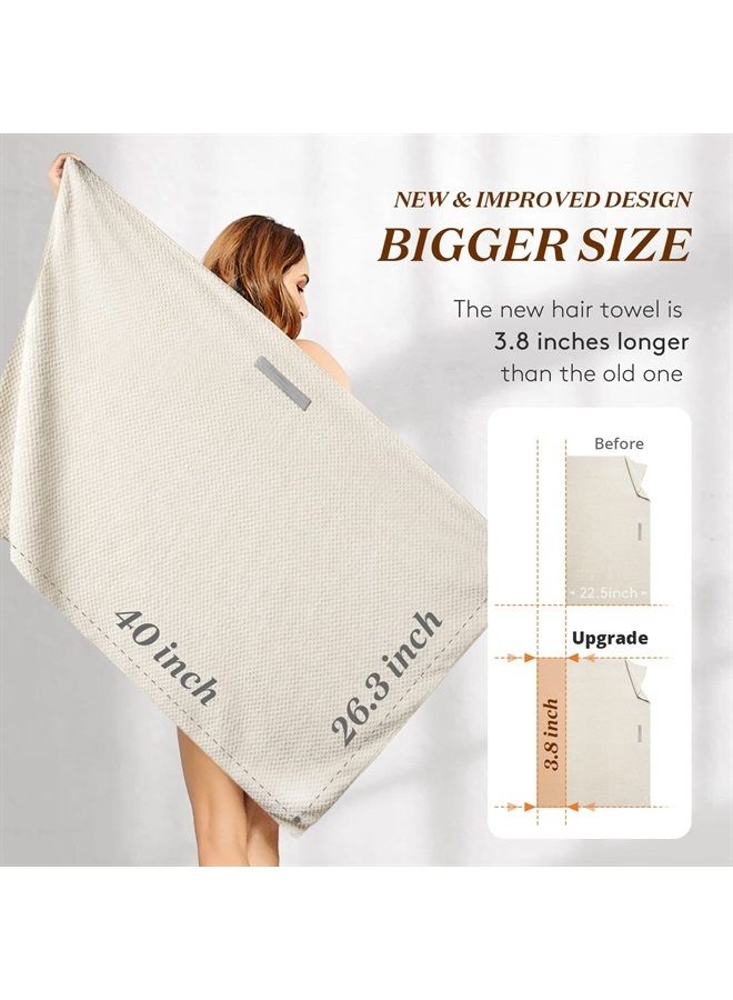 YFONG Large Microfiber Hair Towel Wrap for Women, Anti Frizz Hair Drying Towel with Elastic Strap, Fast Drying Hair Turbans for Wet Hair, Long, Thick, Curly Hair, Super Soft Hair Wrap Towels Camel - Image 5
