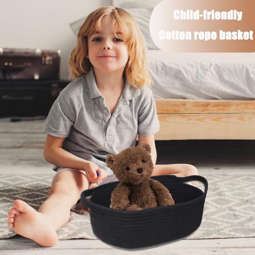 Poschnor Gift Basket Empty, Halloween Small Woven Rope Basket, Toy Storage Basket for Baby and Pet, with Gift Bags and Ribbons, 12"X 8" X 5", Black - Image 3