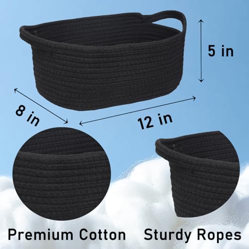Poschnor Gift Basket Empty, Halloween Small Woven Rope Basket, Toy Storage Basket for Baby and Pet, with Gift Bags and Ribbons, 12"X 8" X 5", Black - Image 5