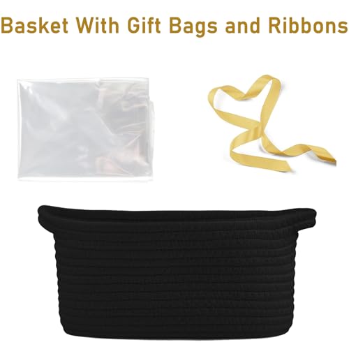 Poschnor Gift Basket Empty, Halloween Small Woven Rope Basket, Toy Storage Basket for Baby and Pet, with Gift Bags and Ribbons, 12"X 8" X 5", Black - Image 2