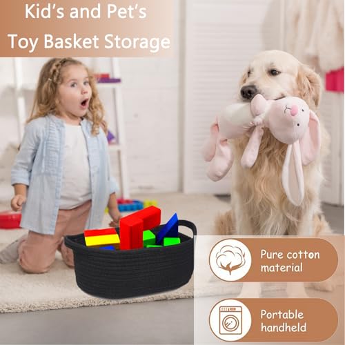 Poschnor Gift Basket Empty, Halloween Small Woven Rope Basket, Toy Storage Basket for Baby and Pet, with Gift Bags and Ribbons, 12"X 8" X 5", Black - Image 4