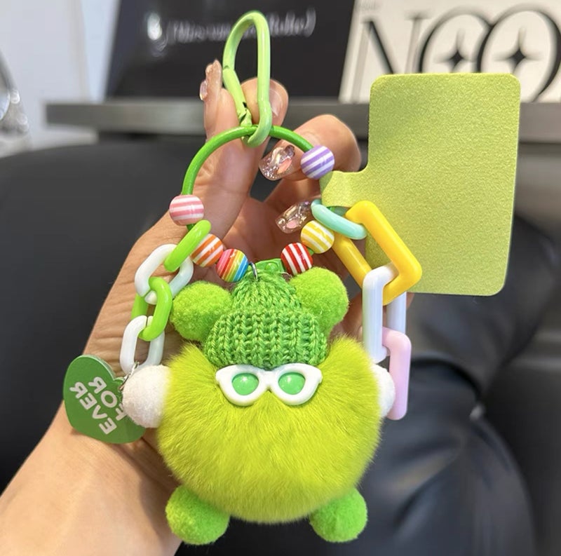 Purely Handmade Rex Rabbit Fur Coal Ball Monster Doll Pendant DIY Keychain Doll Bag Backpack Phone Charm - Image 2
