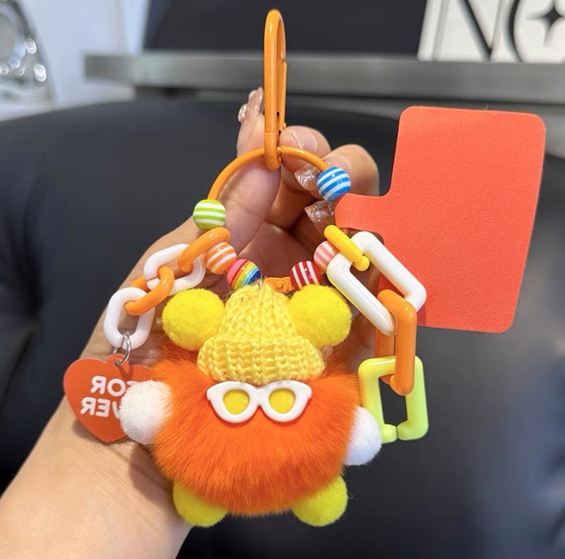 Purely Handmade Rex Rabbit Fur Coal Ball Monster Doll Pendant DIY Keychain Doll Bag Backpack Phone Charm - Image 1