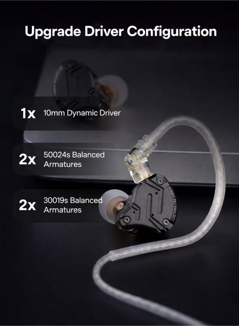 KZ ZSN Pro X Dual Driver 1BA+1DD Hybrid Metal Earphones HiFi in-Ear Monitor with Detachable 2Pin Cable, Zinc Alloy Faceplate (With Mic, Black) - Image 3