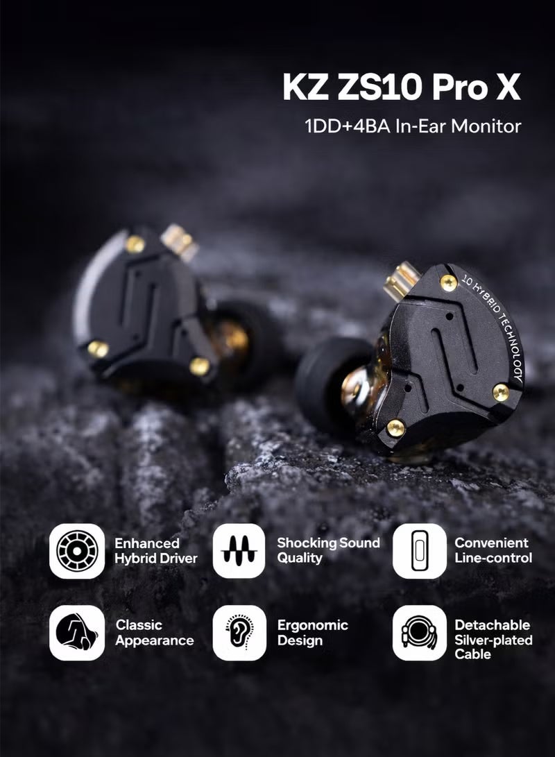 KZ ZSN Pro X Dual Driver 1BA+1DD Hybrid Metal Earphones HiFi in-Ear Monitor with Detachable 2Pin Cable, Zinc Alloy Faceplate (With Mic, Black) - Image 1