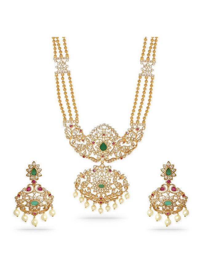 Rubans Regal Gold Tone Temple Necklace Set with Green, Pink & White Stones by For Women - Image 1
