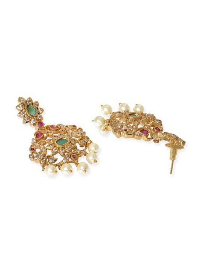 Rubans Regal Gold Tone Temple Necklace Set with Green, Pink & White Stones by For Women - Image 3