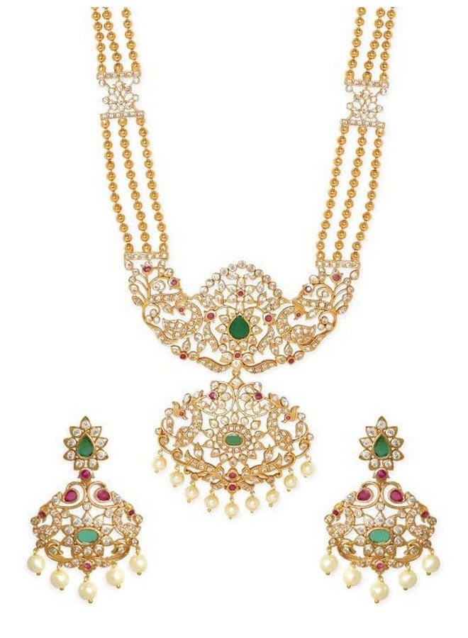 Rubans Regal Gold Tone Temple Necklace Set with Green, Pink & White Stones by For Women - Image 2