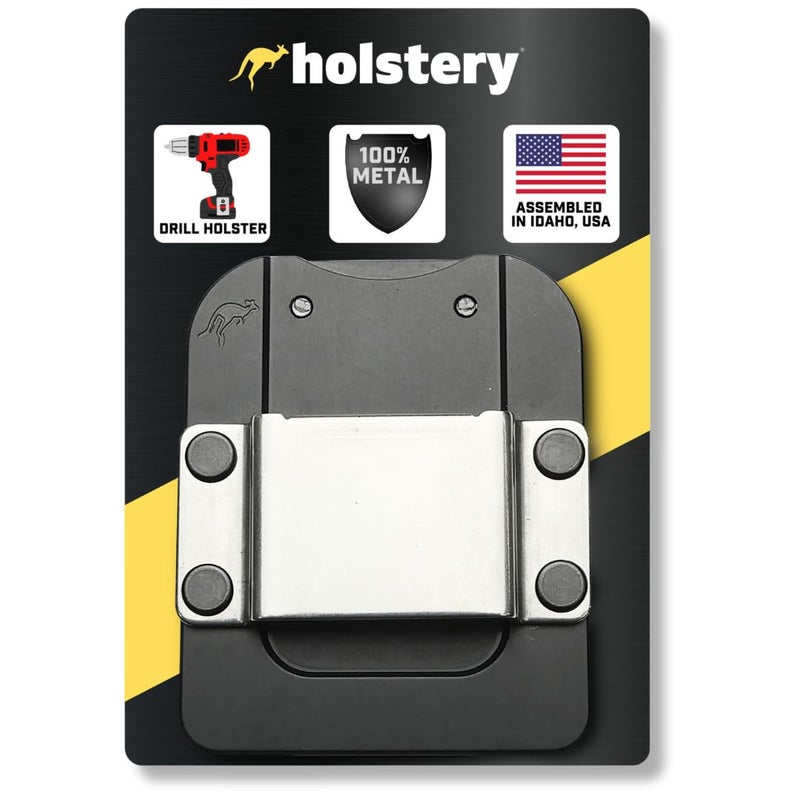 Holstery DriverMaster PRO | Clip-On Tool Belt Drill Holder - Simple Hook Holster for Cordless Drill, Impact, Nailer, Tape Measure, or Any Tools with Hanger Clips - All Metal, Black - Image 1