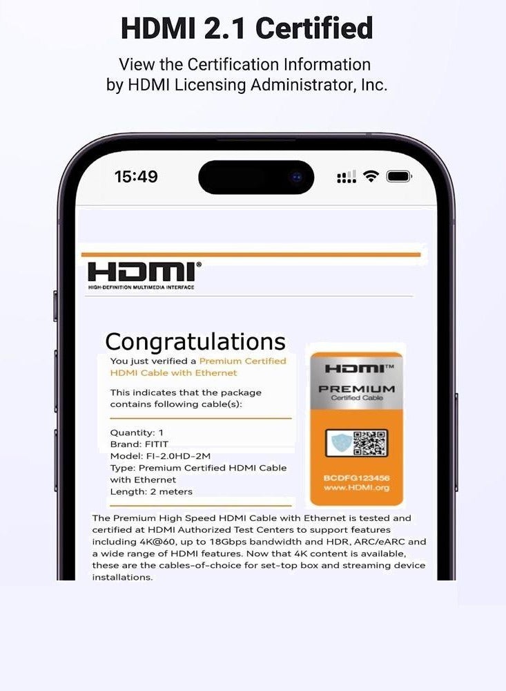 FITIT كابل HDMI FITIT 4K بريميوم، بطول 2م، 120 هرتز أسود - Image 4