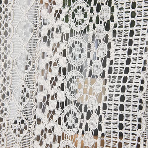 Deeprove 18 Inch Curtain Valance for Kitchen Cafe, Short Boho Sheer Lace Crochet Curtain Knitting with Handmade Macrame Tassels for Dinning Room, Vintage Chic Home Decor W59 x L18, 1 Panel, Cream - Image 5