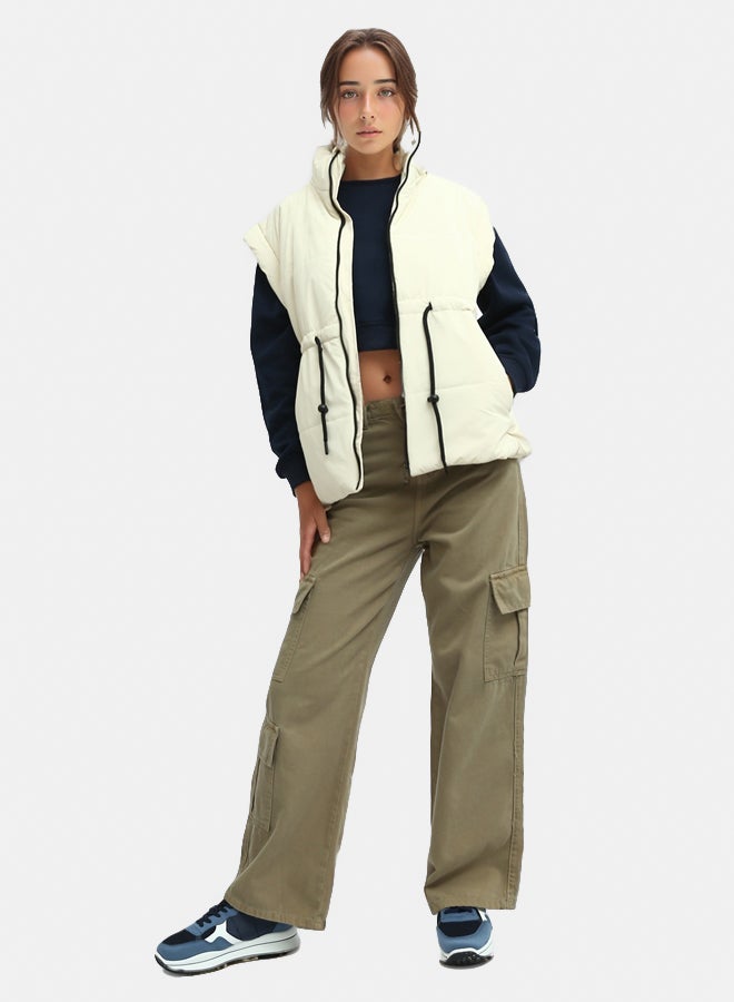 RAVIN Sleeveless Bomber Jacket With Drawsting 