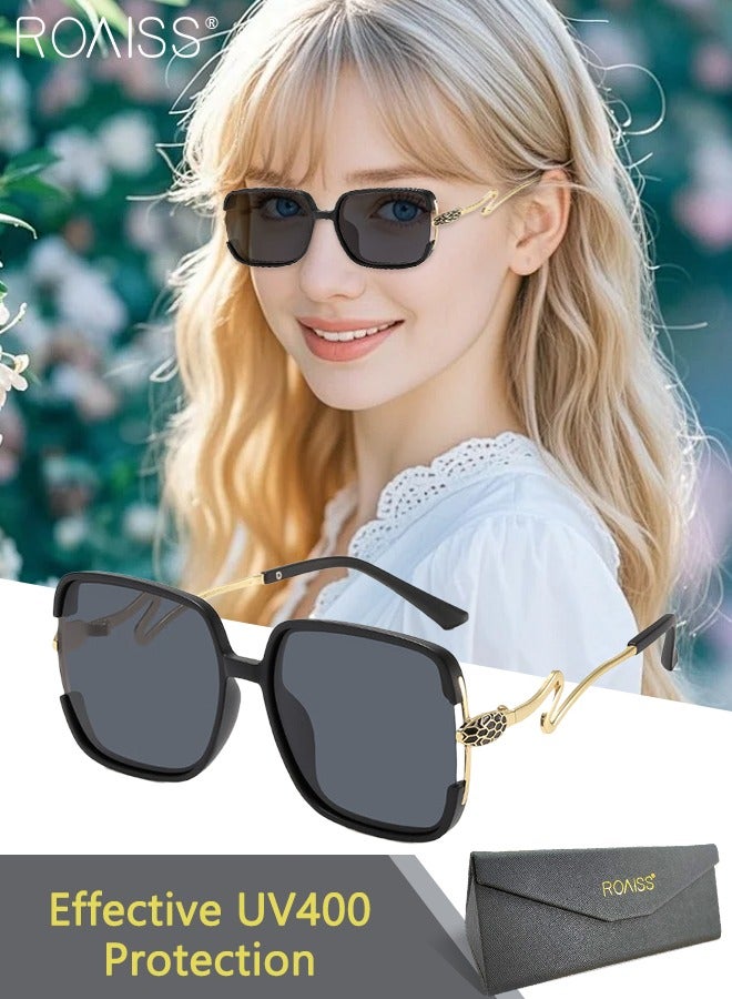 roaiss Women's Polarized Sunglasses, UV400 Protection Retro Square Sun Glasses with Snake Shaped Temples, Fashionable Anti-glare Sun Shades for Daily Wear, Cycling, Outdoor Street Photography - Image 1