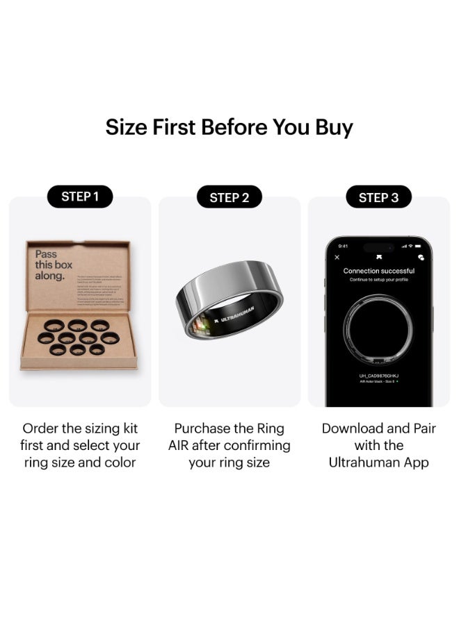 ULTRAHUMAN Ultrahuman Ring AIR-Smart Ring Health Tracker, Size First with Ultrahuman Sizing Kit,Sleep Tracker,Smart Ring for Men/Women,Fitness Tracker - Space Silver (Size 14) - Image 2
