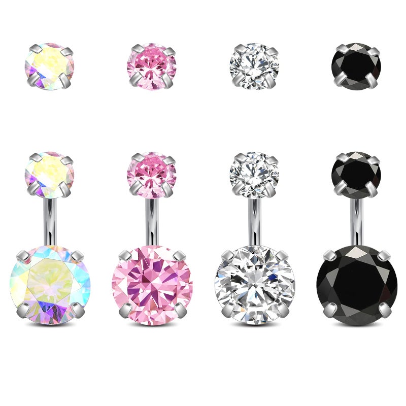 MODRSA Belly Button Ring Belly Rings Surgical Steel Belly Button Rings for Women Navel Piercing Jewelry Short Belly Button Ring 6mm 1/4â€ Pink Black - Image 1