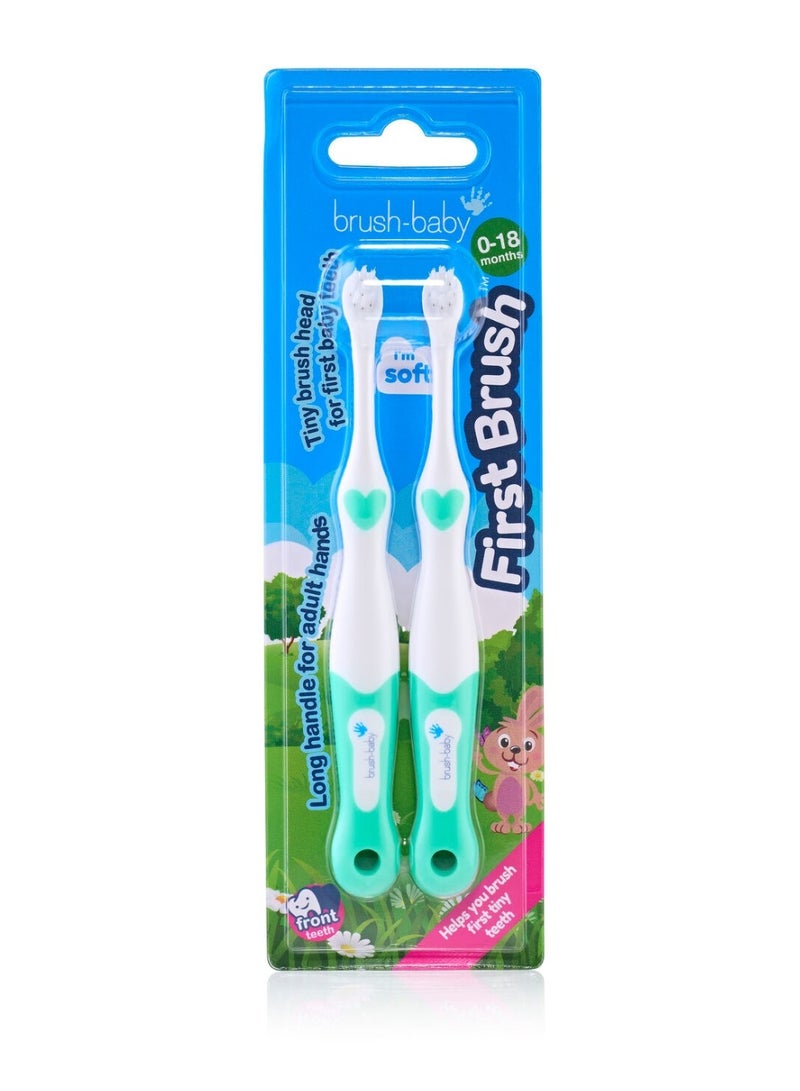 Brush-Baby Soft Bristles Baby Toothbrush | BPA Free | Pack of 2 | Assorted Colours | 0–18 Months - Image 1