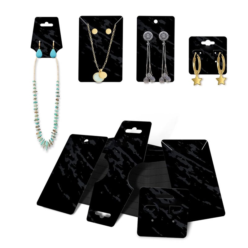 DEEPTAGS Jewellery Display Cards for Bracelet, Earring, Necklace, Jewelry, Hair Ties in Four Shapes, Black - Combo Pack of 400 PCS - Image 1