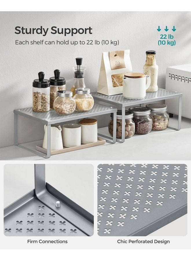 SONGMICS SONGMICS Spice Racks, Set of 2 Metal Cabinet Shelf Organizers, Countertop Organizers, Shelf Risers, Stackable, Expandable, Silver UKCS01SV  - Image 5