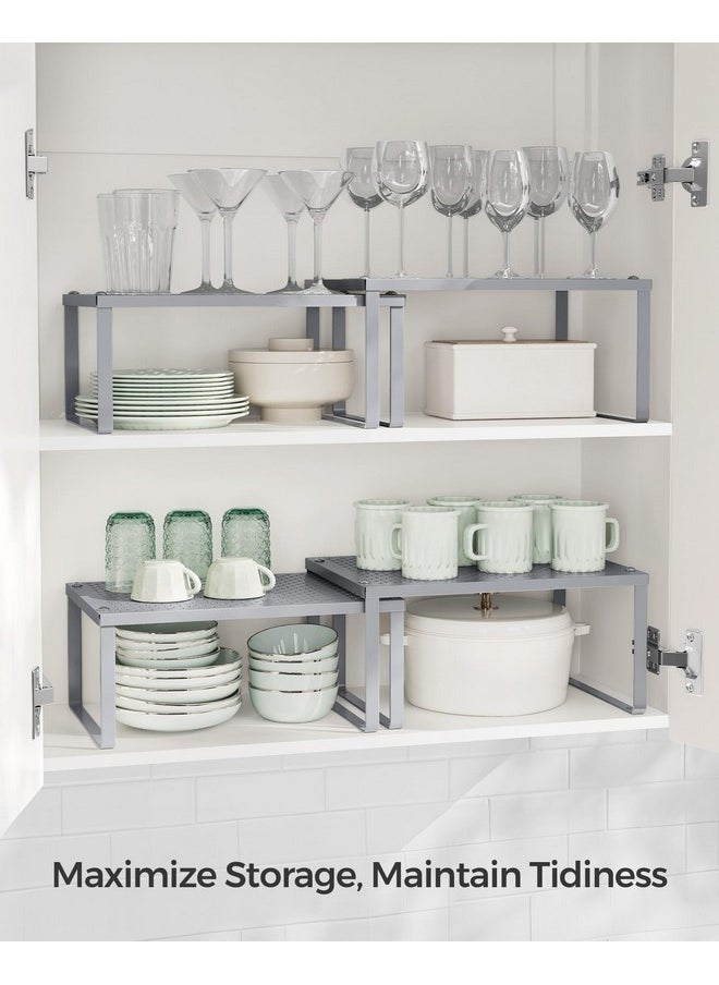 SONGMICS SONGMICS Spice Racks, Set of 2 Metal Cabinet Shelf Organizers, Countertop Organizers, Shelf Risers, Stackable, Expandable, Silver UKCS01SV  - Image 4