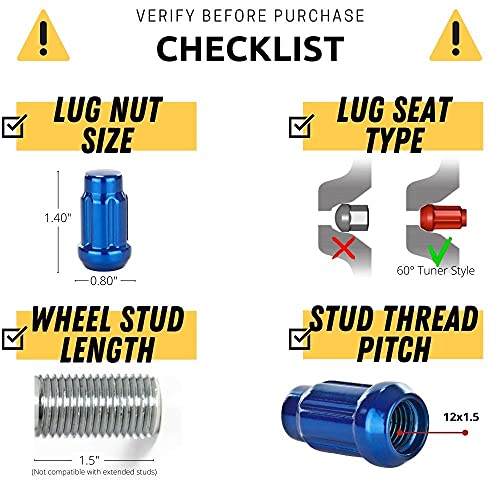 Circuit Performance Spline Drive Tuner Acorn Lug Nuts Blue 12x1.5 Forged Steel (20pc + Tool) - Image 2