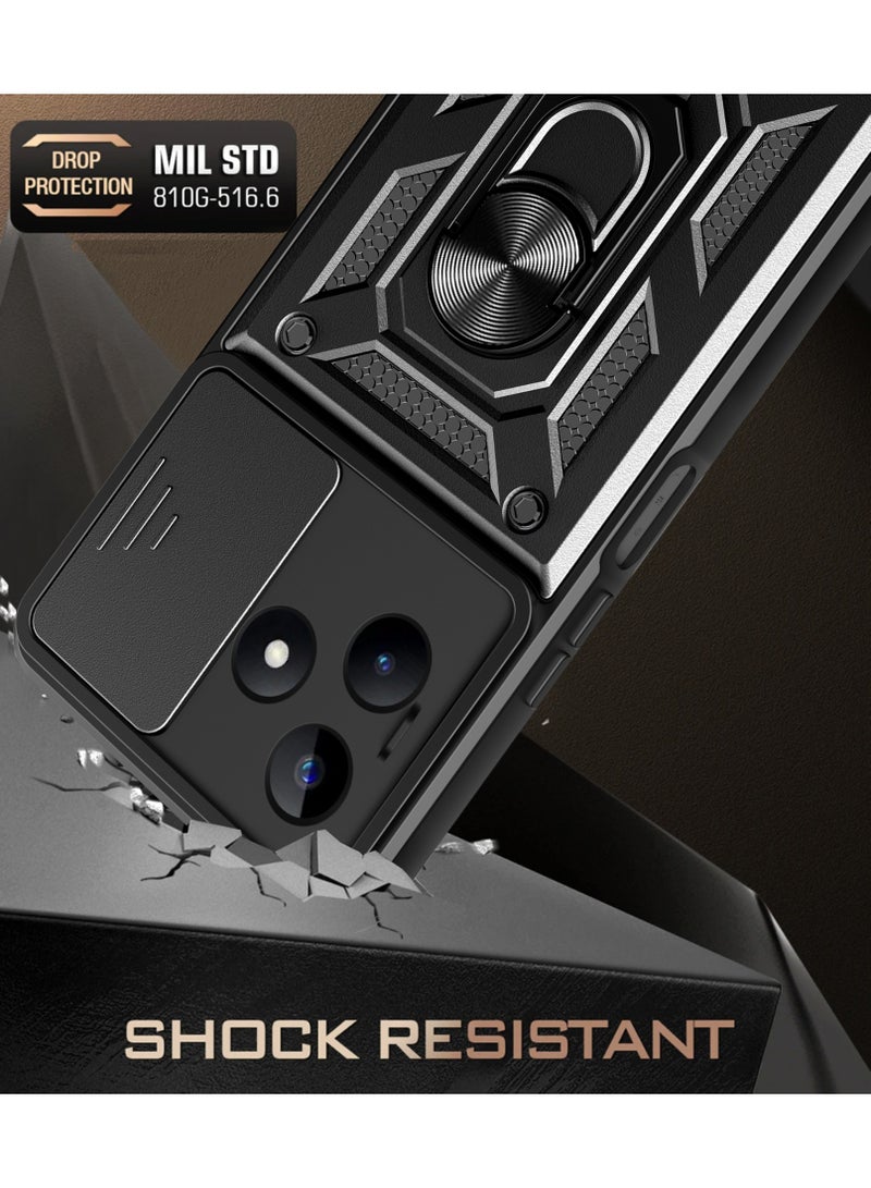 Shunjia Sliding Window Case, Shockproof Rugged Armor with Sliding Camera Cover & 360° Ring Kickstand, Compatible with Realme Note 50 (Rose Gold) - Image 2