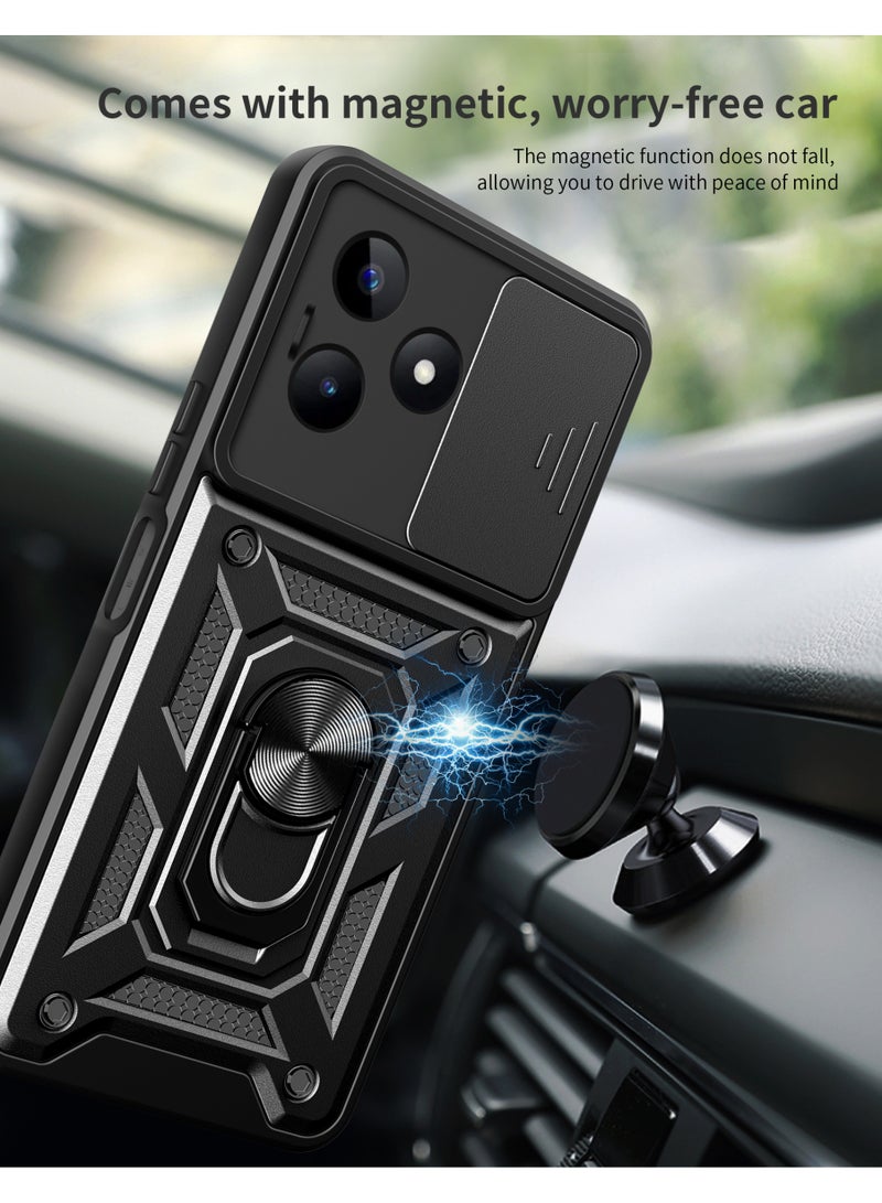 Shunjia Sliding Window Case, Shockproof Rugged Armor with Sliding Camera Cover & 360° Ring Kickstand, Compatible with Realme Note 50 (Rose Gold) - Image 3