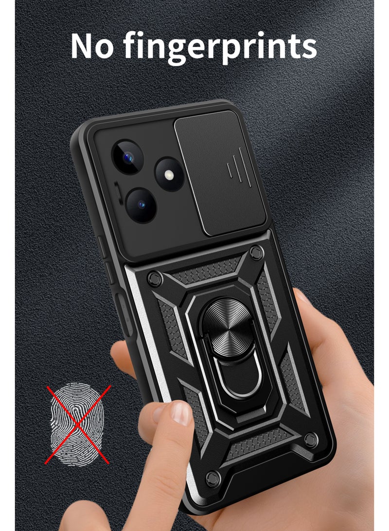 Shunjia Sliding Window Case, Shockproof Rugged Armor with Sliding Camera Cover & 360° Ring Kickstand, Compatible with Realme Note 50 (Rose Gold) - Image 5