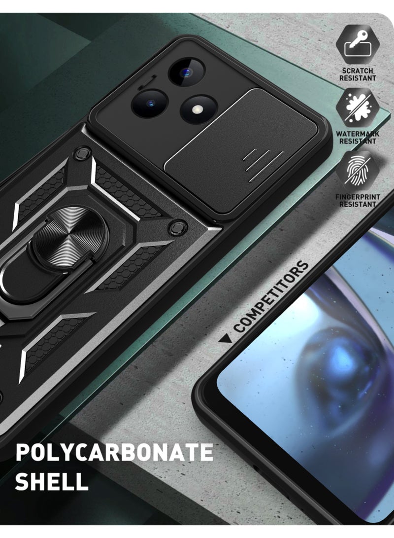 Shunjia Sliding Window Case, Shockproof Rugged Armor with Sliding Camera Cover & 360° Ring Kickstand, Compatible with Realme Note 50 (Rose Gold) - Image 4