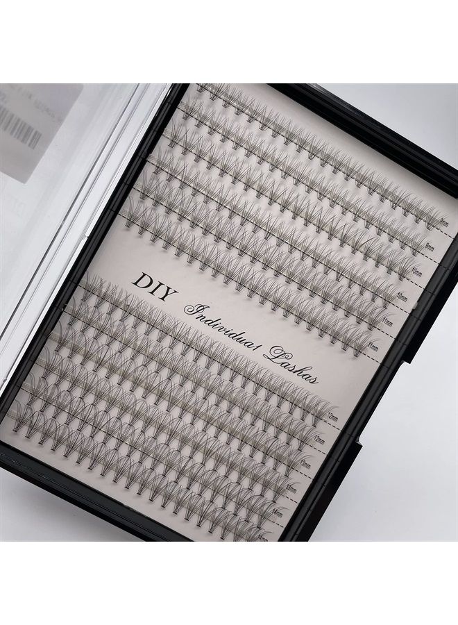 IECILI Individual Lashes Natural Cluster Lashes 9-14mm Mixed Pack /12 Roots/C Curl /0.07mm Thickness/Faux Mink Diy Premade Fans Eyelash Extensions (C Curl, 10D Cluster Lashes)  - Image 1