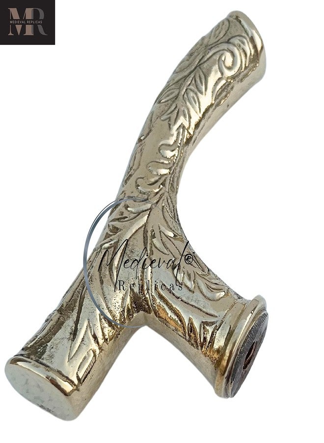 Medieval Replicas Brass Handmade 4.8” Fritz Walking Stick/Cane-Vintage-Look Brass Handles with Carved Detailing, 3.8 x 3.9 x 0.7 inches, Gold - Image 4