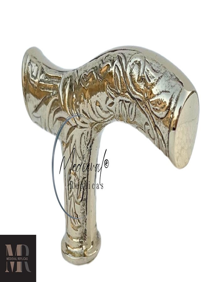 Medieval Replicas Brass Handmade 4.8” Fritz Walking Stick/Cane-Vintage-Look Brass Handles with Carved Detailing, 3.8 x 3.9 x 0.7 inches, Gold - Image 5