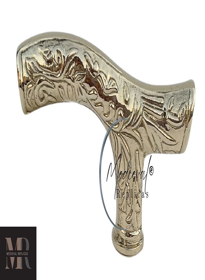Medieval Replicas Brass Handmade 4.8” Fritz Walking Stick/Cane-Vintage-Look Brass Handles with Carved Detailing, 3.8 x 3.9 x 0.7 inches, Gold - Image 2