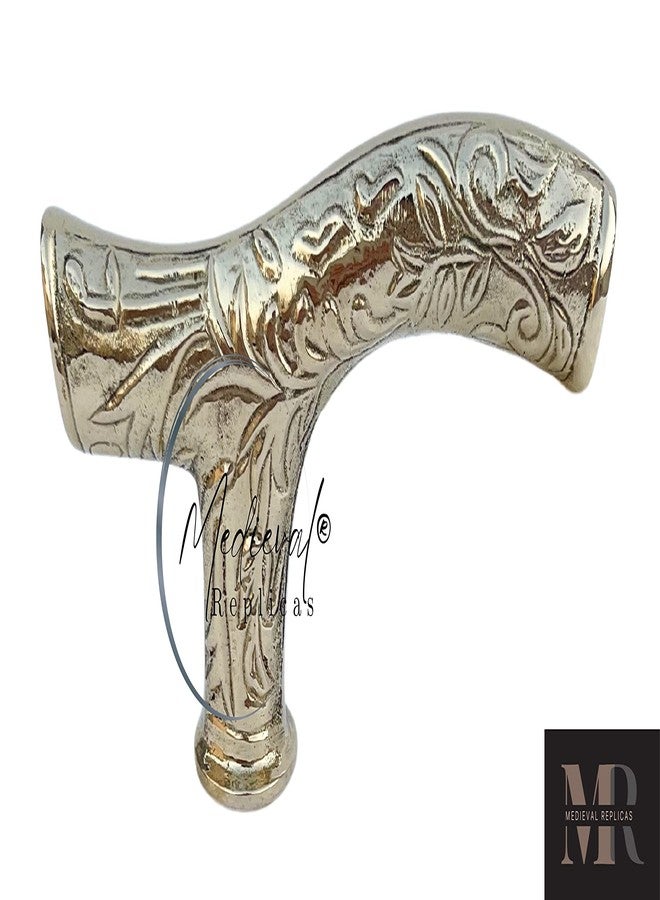 Medieval Replicas Brass Handmade 4.8” Fritz Walking Stick/Cane-Vintage-Look Brass Handles with Carved Detailing, 3.8 x 3.9 x 0.7 inches, Gold - Image 3