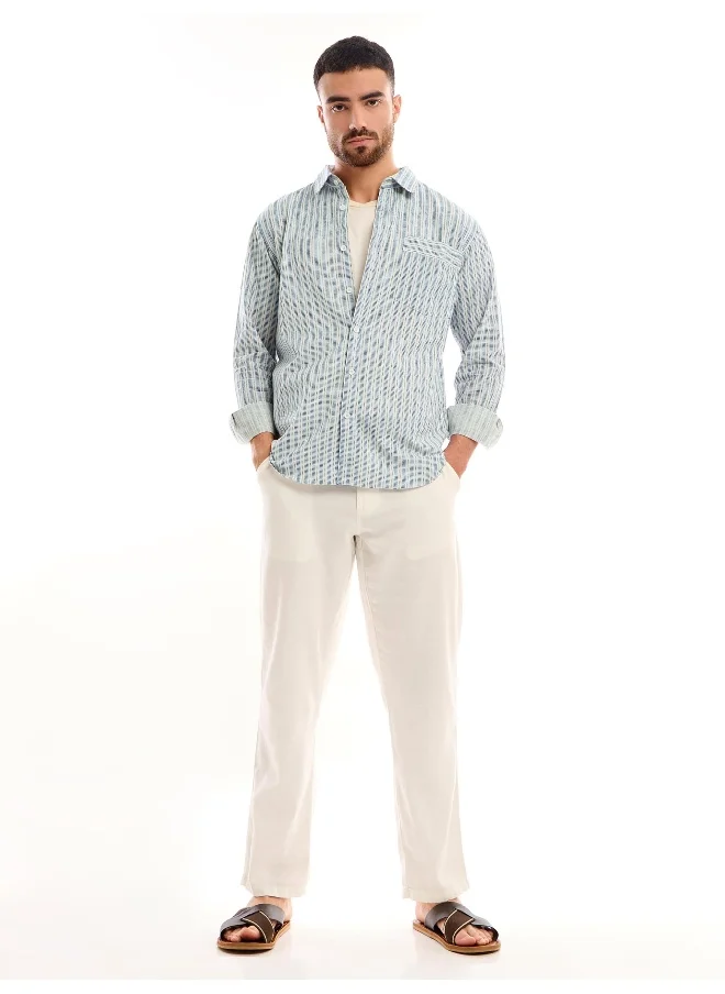 بيونغ White and Indigo Cotton Slub Shirt for Men