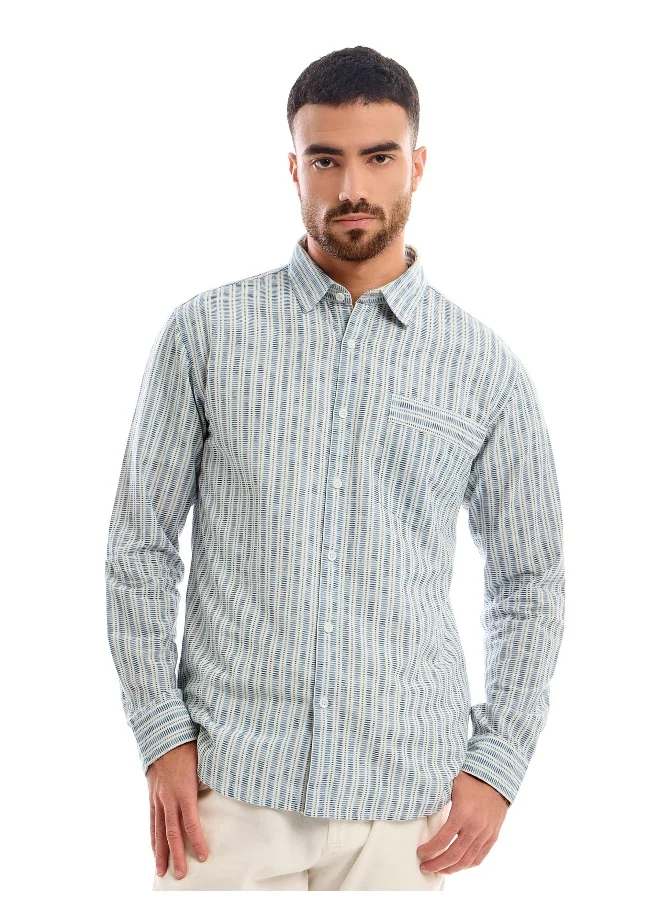 Beyoung White and Indigo Cotton Slub Shirt for Men