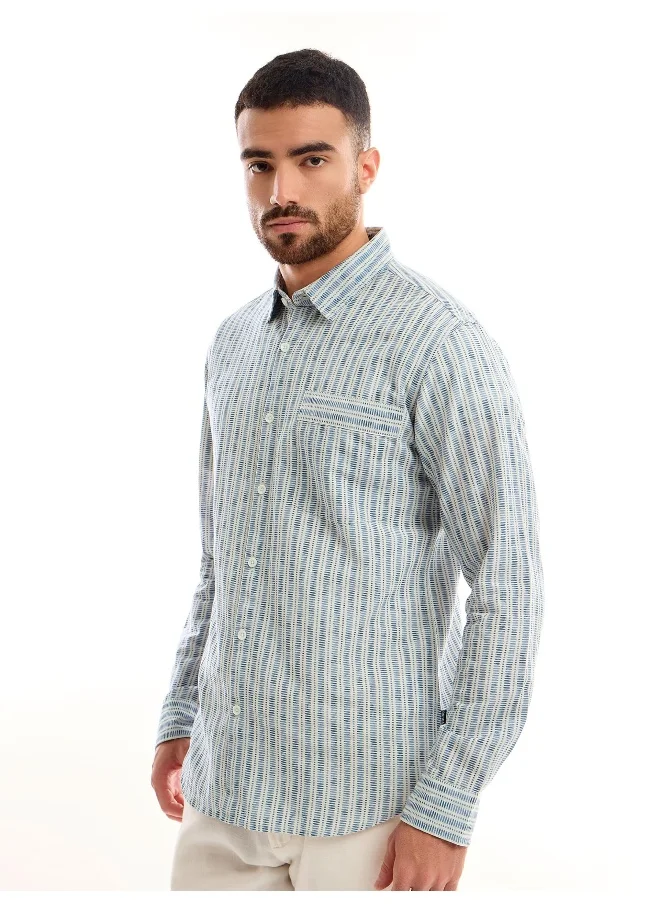 Beyoung White and Indigo Cotton Slub Shirt for Men