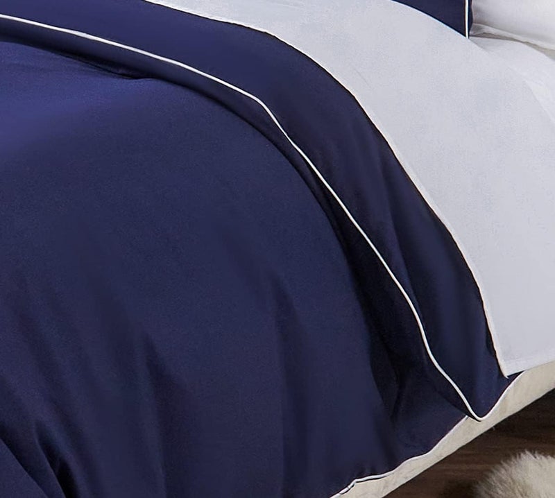 DAUAOTO Duvet Cover Twin/Twin XL Set, Navy Blue Microfiber Dorm Bedding, Decorative White Piping, 1 Zipper Closure Cover + 1 Standard Sham - Image 5