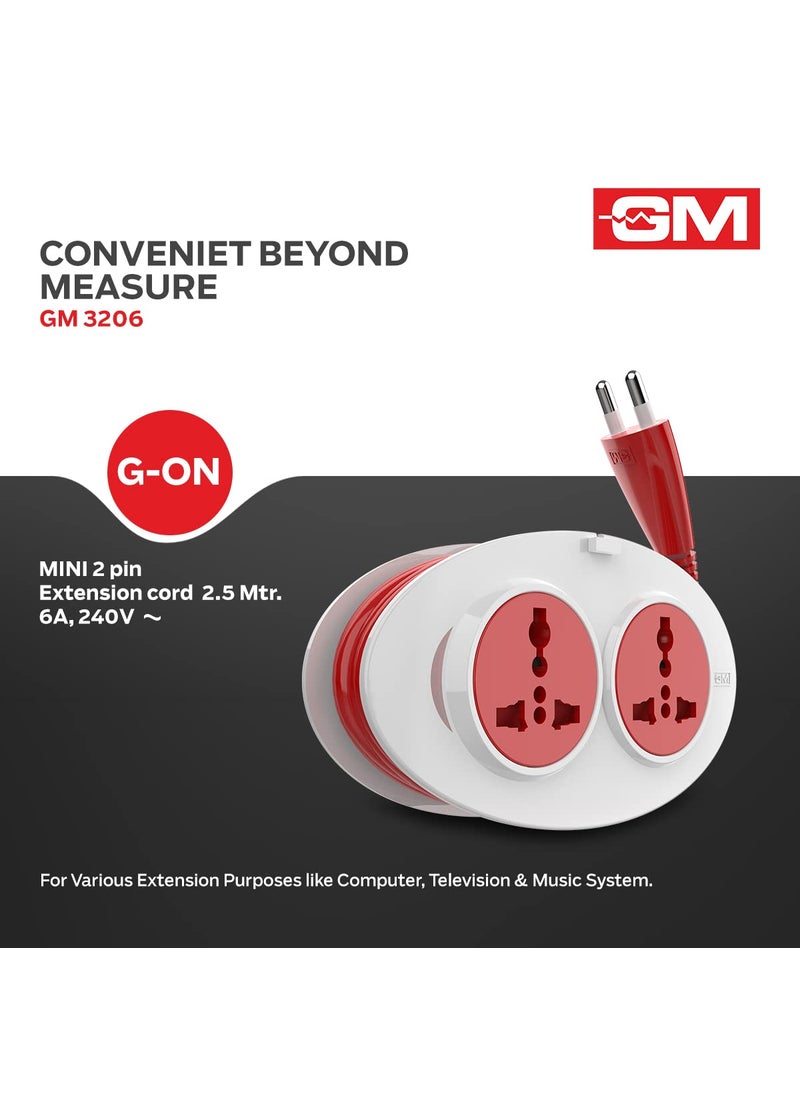 GM GM 3206 GOn Mini 2 Pin Extension Cord 25 Mtr with Indicator Safety Shutter 2 International Sockets  - Image 3