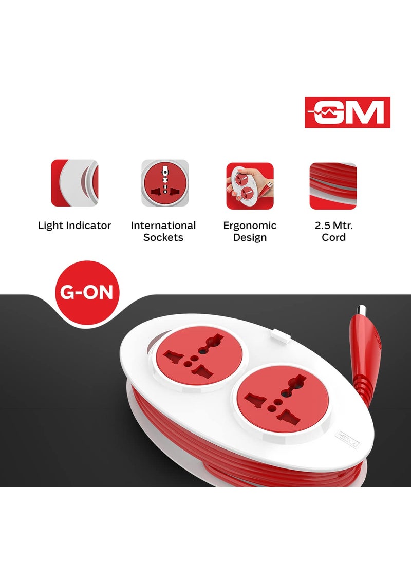 GM GM 3206 GOn Mini 2 Pin Extension Cord 25 Mtr with Indicator Safety Shutter 2 International Sockets  - Image 4